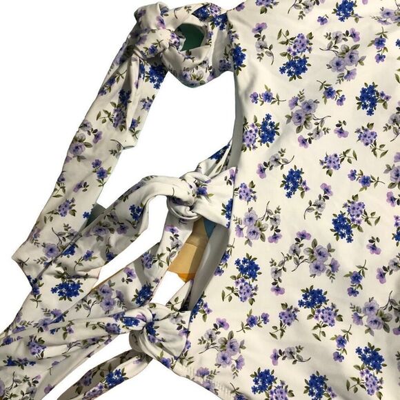 Guess Womens All Over Print One Shoulder One Piece Swimsuit S Floral Violet - Picture 7 of 7